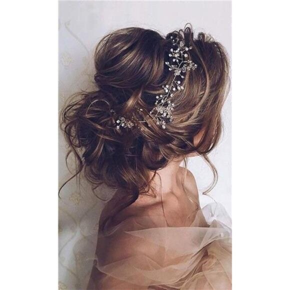 Bridal Rose Gold & Silver Pearl & Crystal Hair Vine – Extra Long Headpiece - Picture 3 of 7